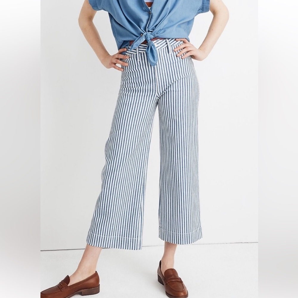 Madewell Emmett Wide-Leg Crop Pants in Herringbone Railroad Stripe size 26T